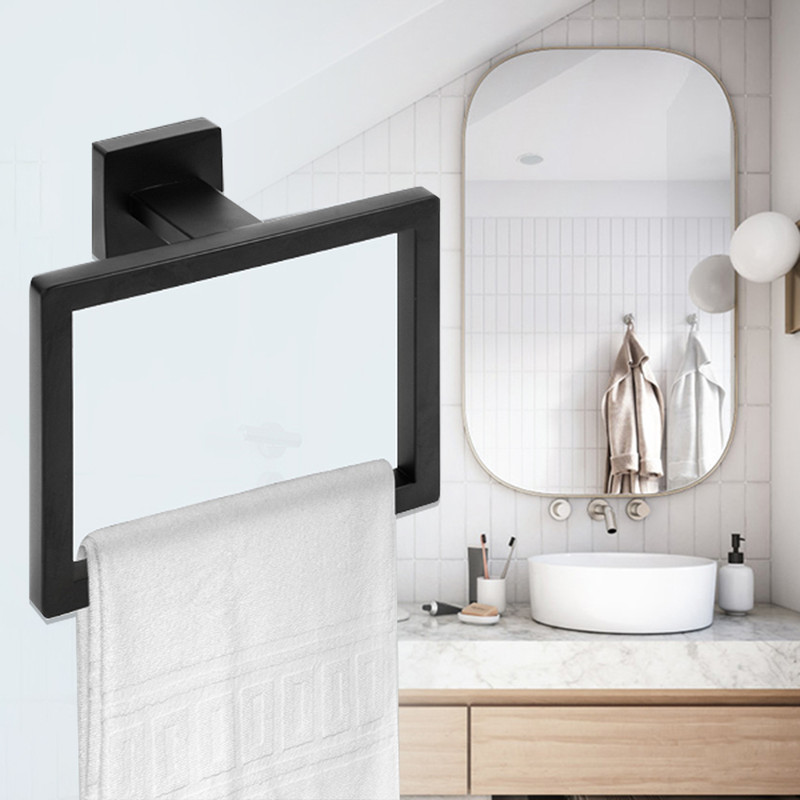 Modern Square Towel Hanger Stainless Steel Towel Ring Hand Towel Holder For Bathroom Storage 0