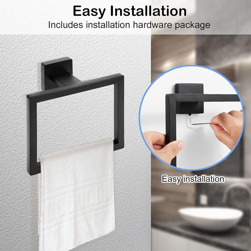 Modern Square Towel Hanger Stainless Steel Towel Ring Hand Towel Holder For Bathroom Storage 2