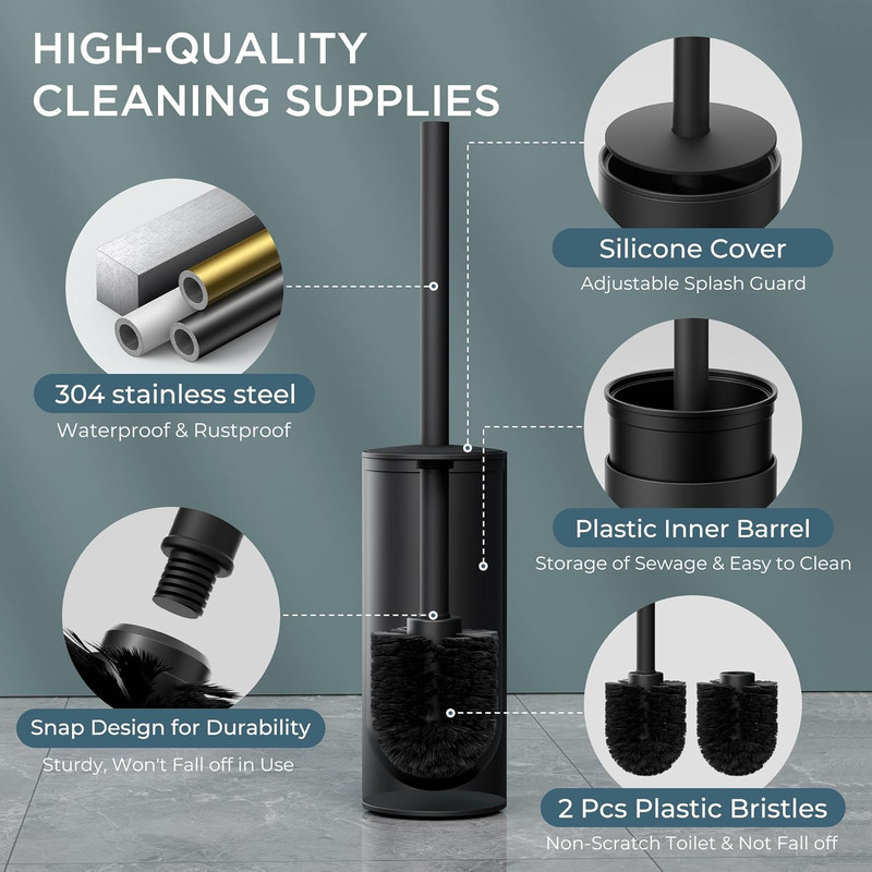 Vertical Matt Black Toilet Brush Holder Stainless Steel Cleaning Tool FloorStanding Toilet Brush Se 1