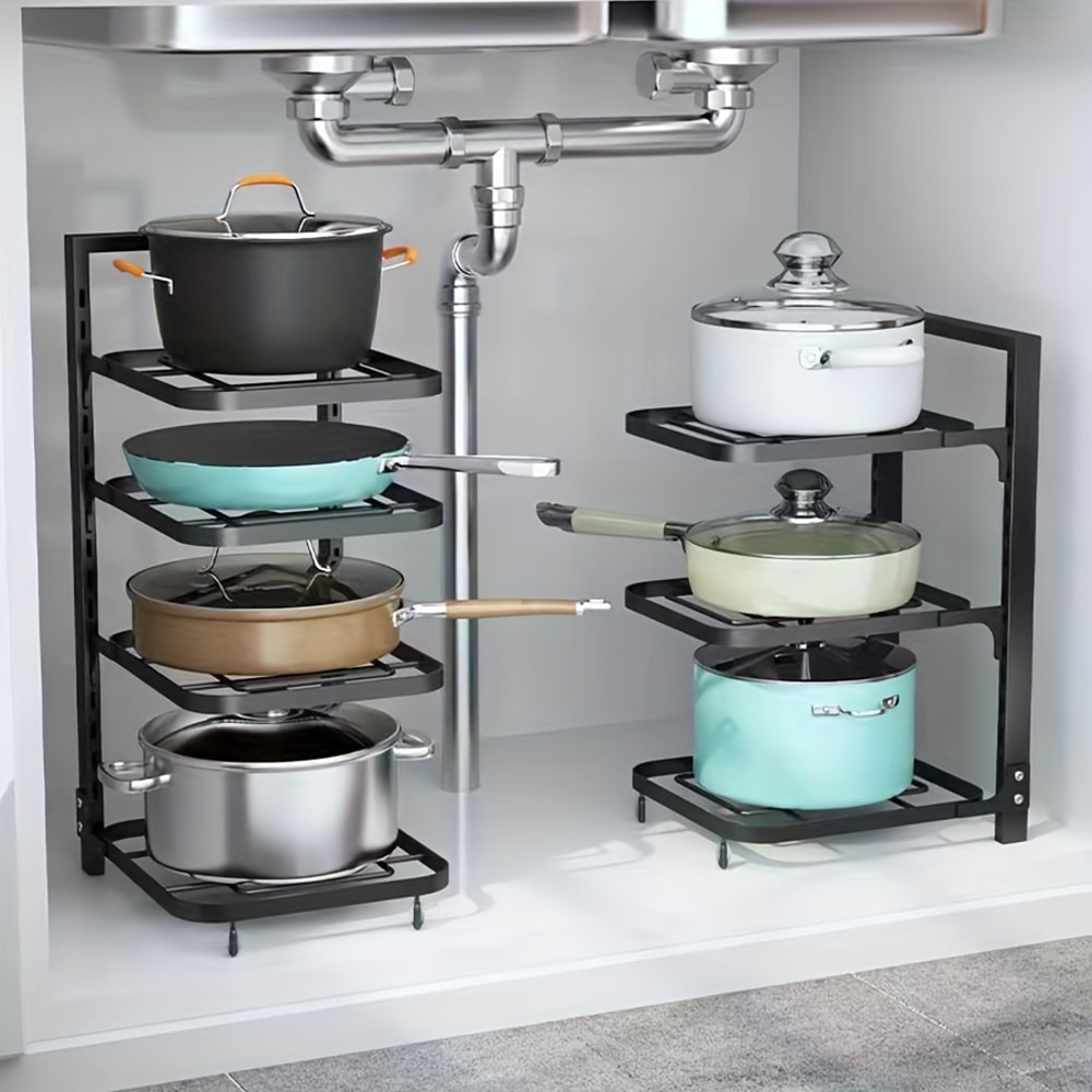 Adjustable Kitchen Storage Shelves Multi Layer Cabinets Pot Racks Sink Organizers Space Saving And 1