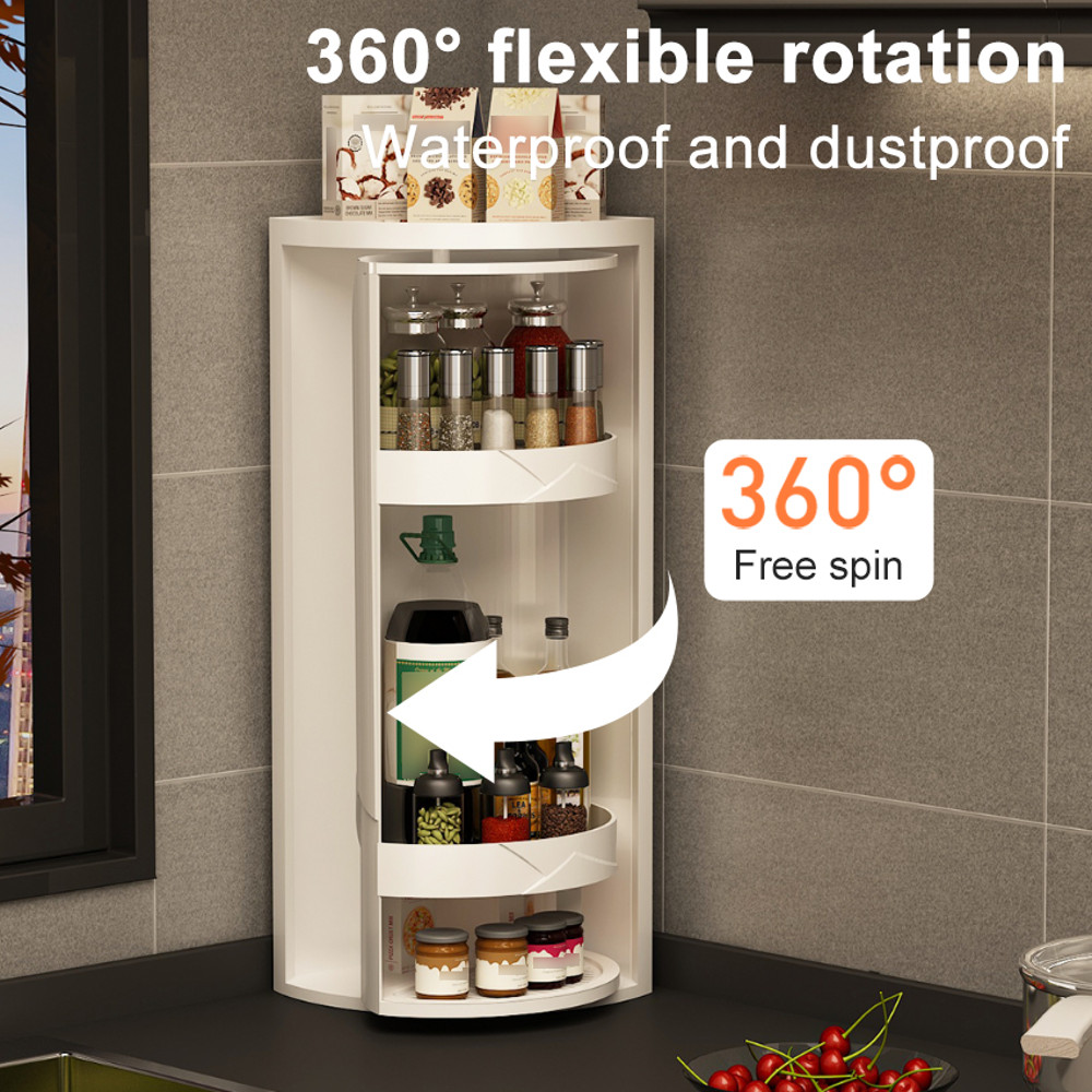 Kitchen Rotatable Layered Adjustable Shelf Spice Jars Holder Condiment Organizer Can Rotating Stora 2