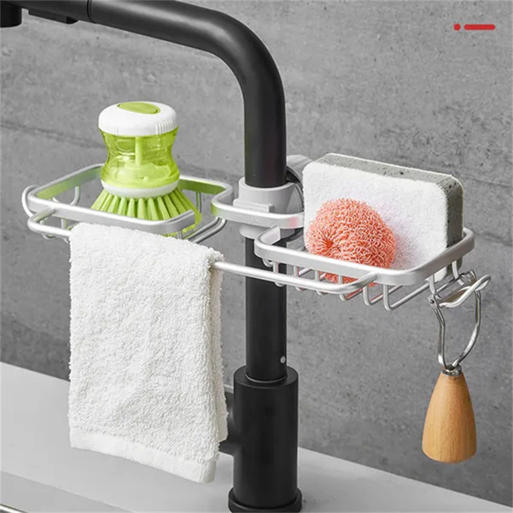 Kitchen Sink Drain Rack Sponge Storage Basket Faucet Holder Aluminum Soap Drainer Shelf Organizer S 3