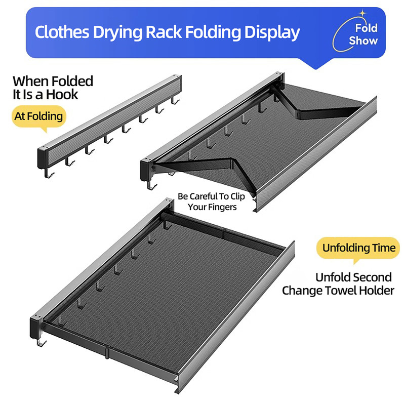 Foldable Clothes and Hat Rack with Hooks, Space-saving Storage Solution for Bathroom and Balcony