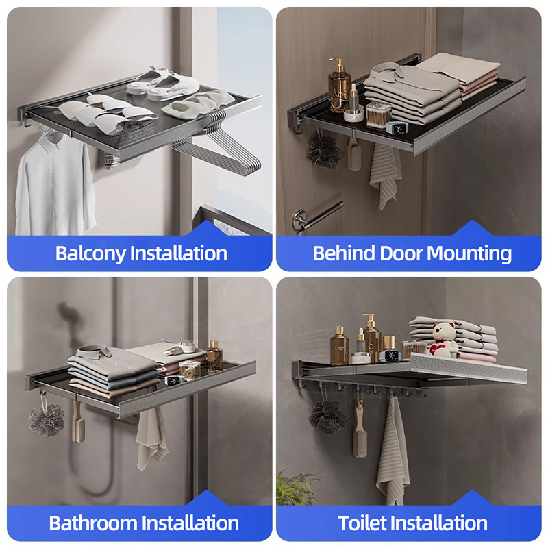 Foldable Clothes and Hat Rack with Hooks, Space-saving Storage Solution for Bathroom and Balcony