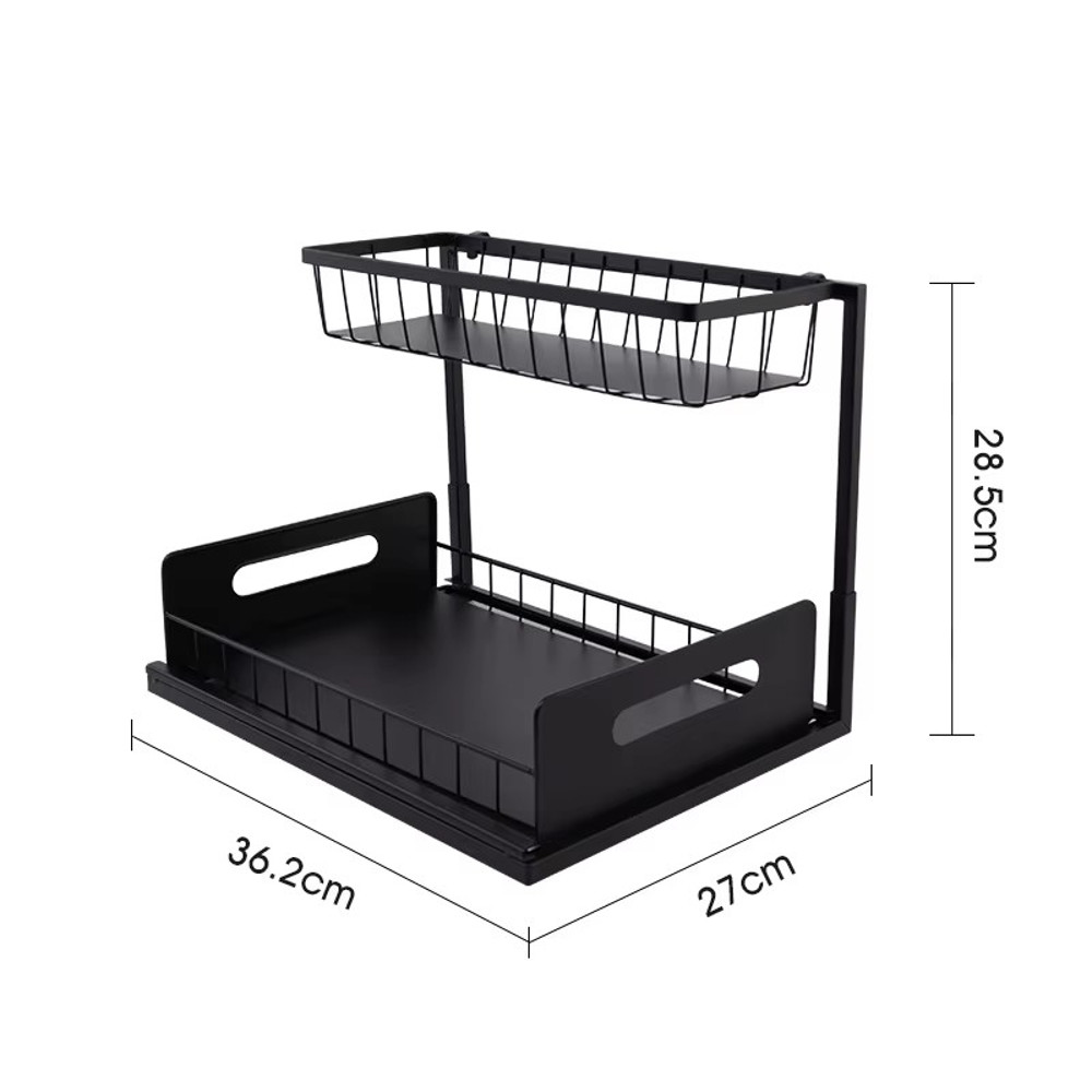 Draw out Cabinet Organizer, Slide Out Sink Rack, 2 layer Cabinet Storage Rack, Pull Out Shelf for Kitchen and Bathroom