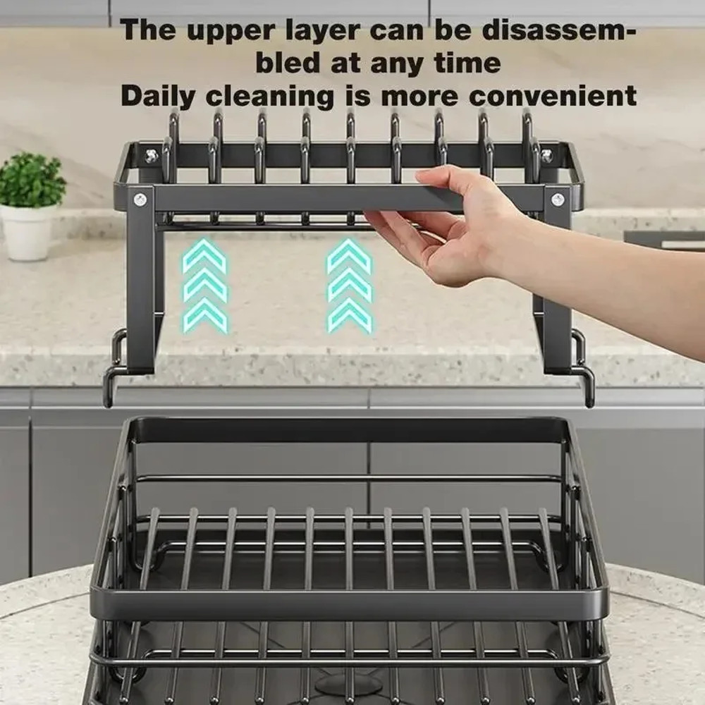 Adjustable Dish Drying Rack Drainboard Organizer For Kitchen Plates Cutlery Storage Over Sink Count 2