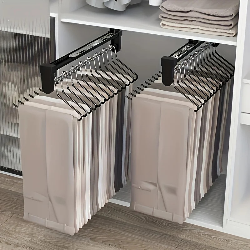 Pull Out Clothes Storage Rod Adjustable Foldable Hanging Rail Space Saving Organizer For Wardrobes 0