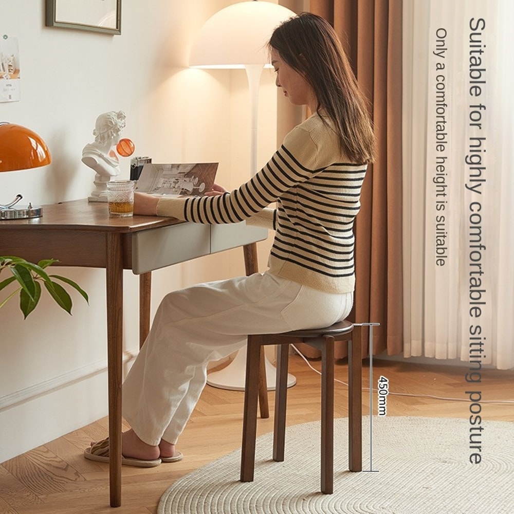 Dining Table Stool, Modern Simple Square Round Rubber Wood, Household Solid Wood Living Room Dining Room Stackable Seat