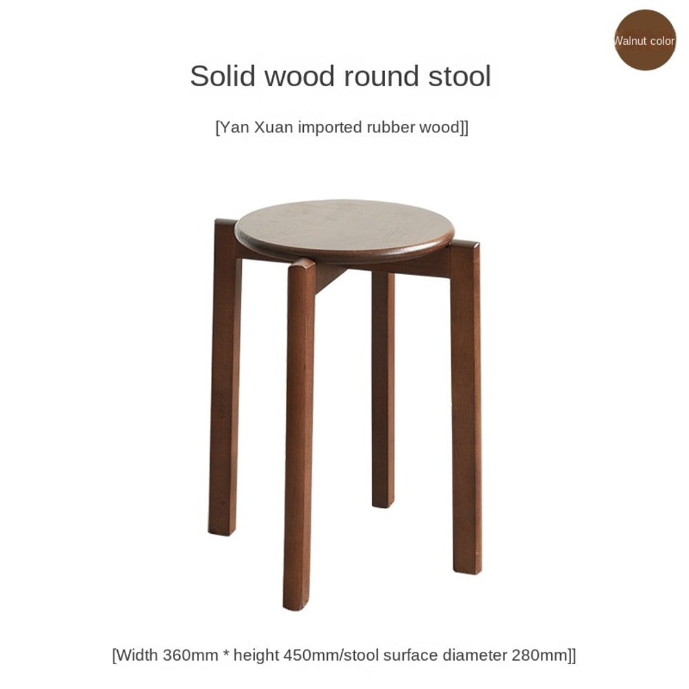 Dining Table Stool, Modern Simple Square Round Rubber Wood, Household Solid Wood Living Room Dining Room Stackable Seat
