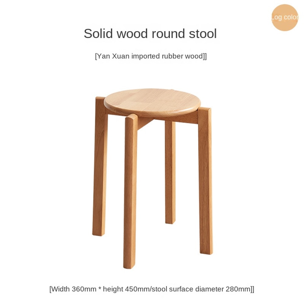 Dining Table Stool, Modern Simple Square Round Rubber Wood, Household Solid Wood Living Room Dining Room Stackable Seat
