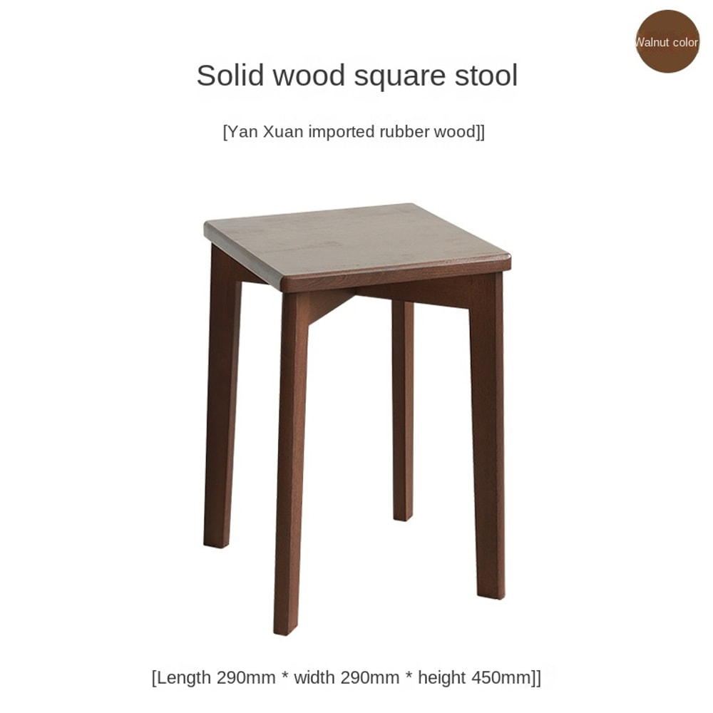 Dining Table Stool, Modern Simple Square Round Rubber Wood, Household Solid Wood Living Room Dining Room Stackable Seat