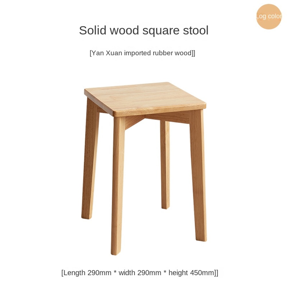 Dining Table Stool, Modern Simple Square Round Rubber Wood, Household Solid Wood Living Room Dining Room Stackable Seat