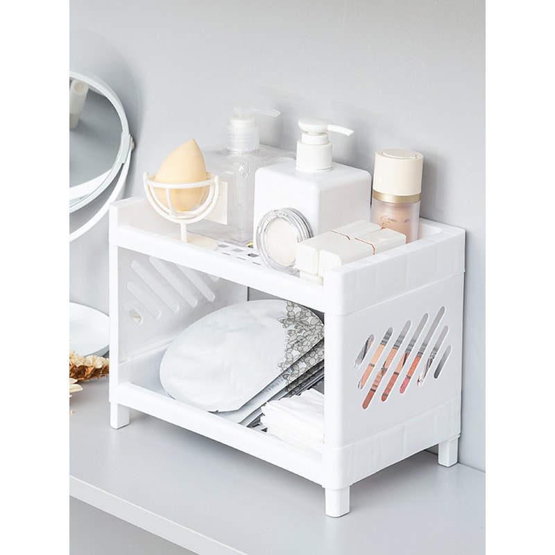 Minimalist Desktop Double Layer Storage Rack Household Bathroom Plastic Organizer Pure White Multif 2