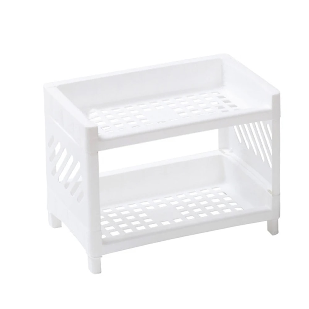 Minimalist Desktop Double Layer Storage Rack Household Bathroom Plastic Organizer Pure White Multif 5