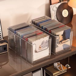 disc rack desktop storage box for vinyl records, magnetic tape collection, black display storage rack