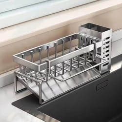 kitchen multifunctional stainless steel sink drain rack organizer, kitchen sponge cleanser holder, drain rack for sink