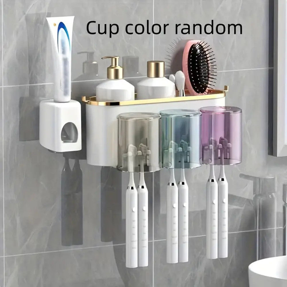 Multifunctional Toothbrush Rack And Mug Holder Wall Mounted Toothpaste Storage With Toothpaste Sque 2