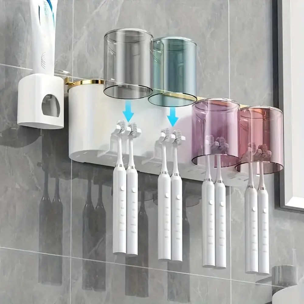 Multifunctional Toothbrush Rack And Mug Holder Wall Mounted Toothpaste Storage With Toothpaste Sque 3