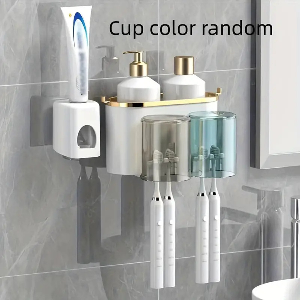 Multifunctional Toothbrush Rack And Mug Holder Wall Mounted Toothpaste Storage With Toothpaste Sque 5
