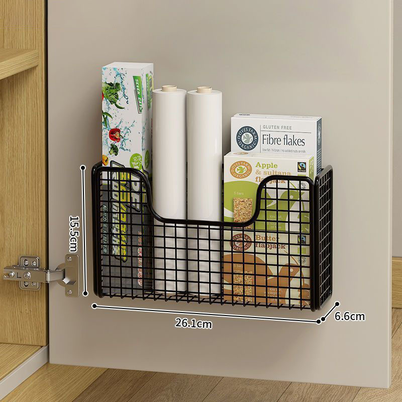 Punchfree Kitchen Cabinet Door Storage Box Iron Rack Wallmounted Plastic Wrap Rack For Refrigerator 7
