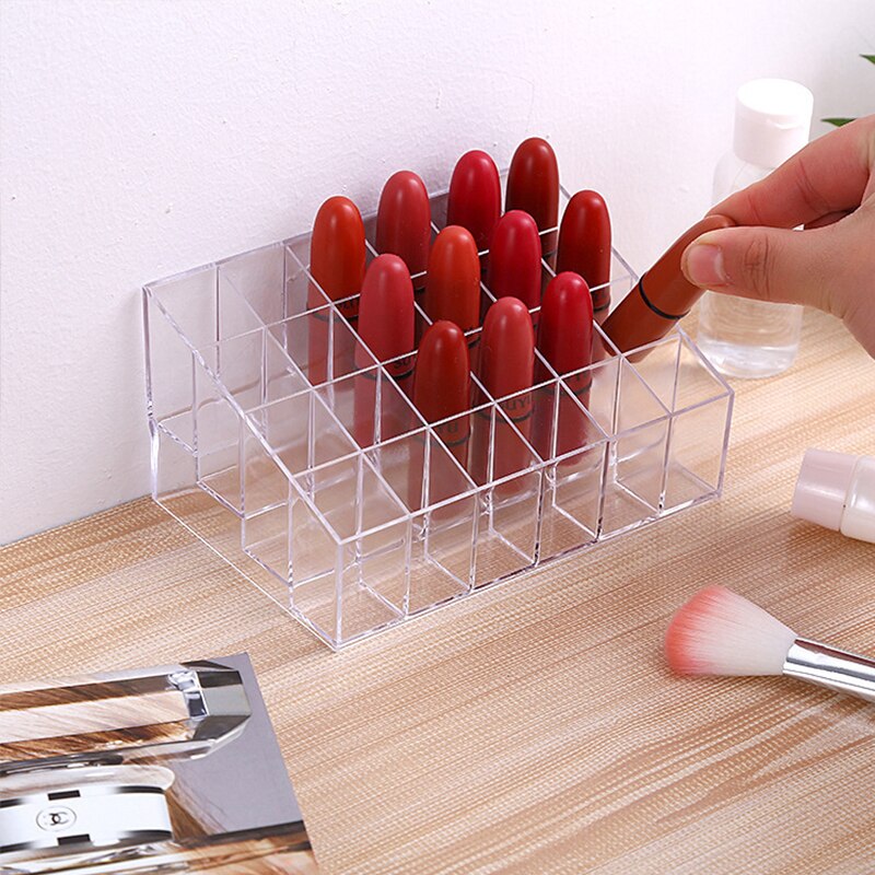 Acrylic 24 Grid Lipstick Holder, Cosmetic Storage Box, Nail Polish Organizer, Jewelry Display Rack