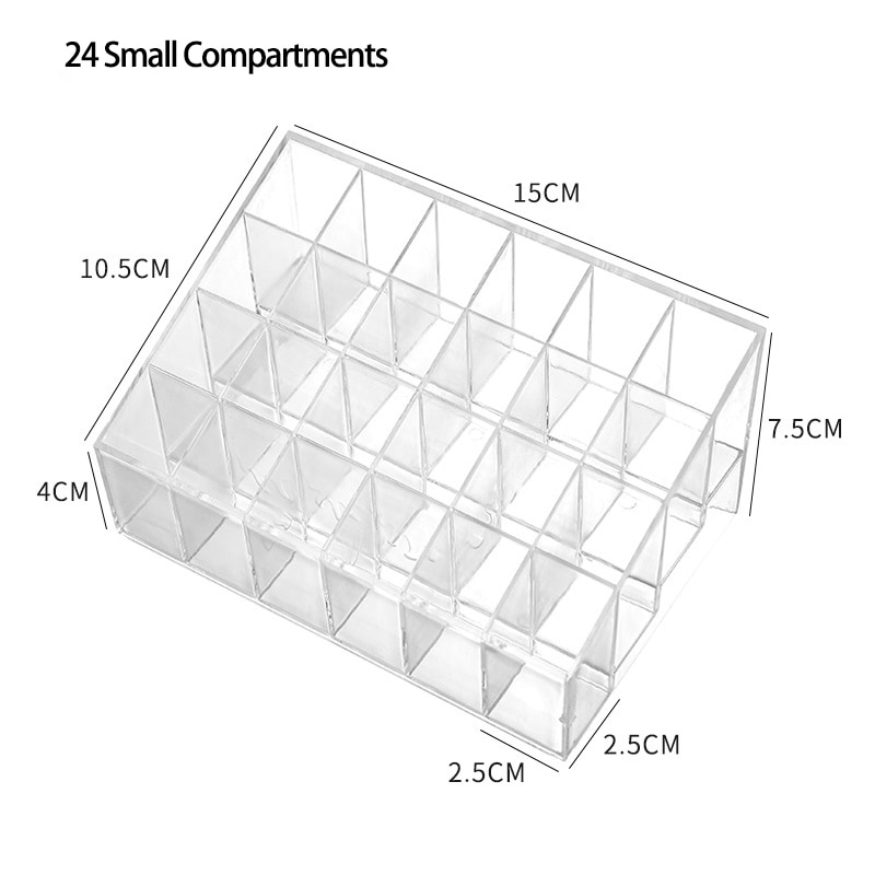 Acrylic 24 Grid Lipstick Holder, Cosmetic Storage Box, Nail Polish Organizer, Jewelry Display Rack