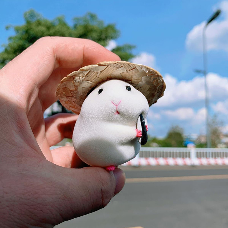 Cute Hamster Car Ornament Straw Hat Dashboard Decoration Auto Interior Dashboard Accessories For Ca 0