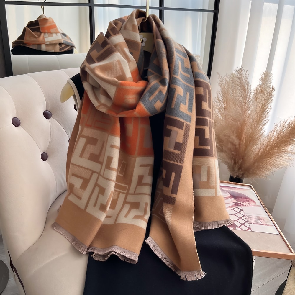 Luxury Womens Two-Sided Print Scarf, Soft Warm Pashmina Shawl, Winter Coldproof Windproof Blanket Fashion