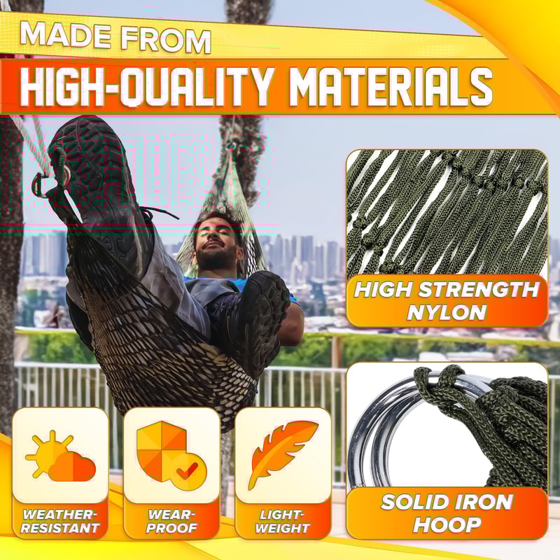 Portable Outdoor Camping Hammock Net Swing Tree Straps Single Or Double Mesh Nylon Hammock For Hiki