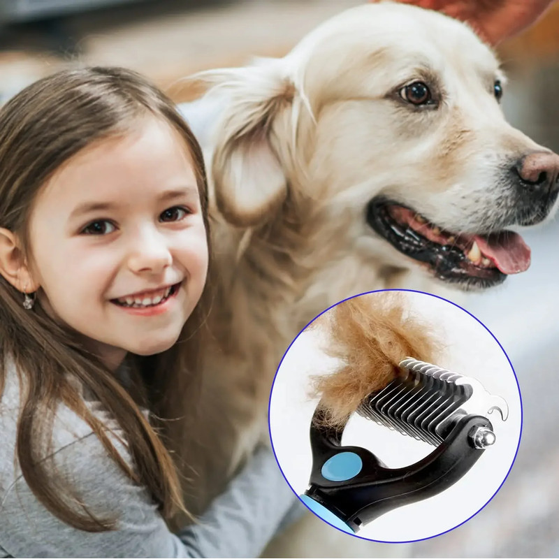 Pet Deshedding Brush Double Sided Grooming Tool Shedding And Dematting Stainless Steel Dog Comb For 1