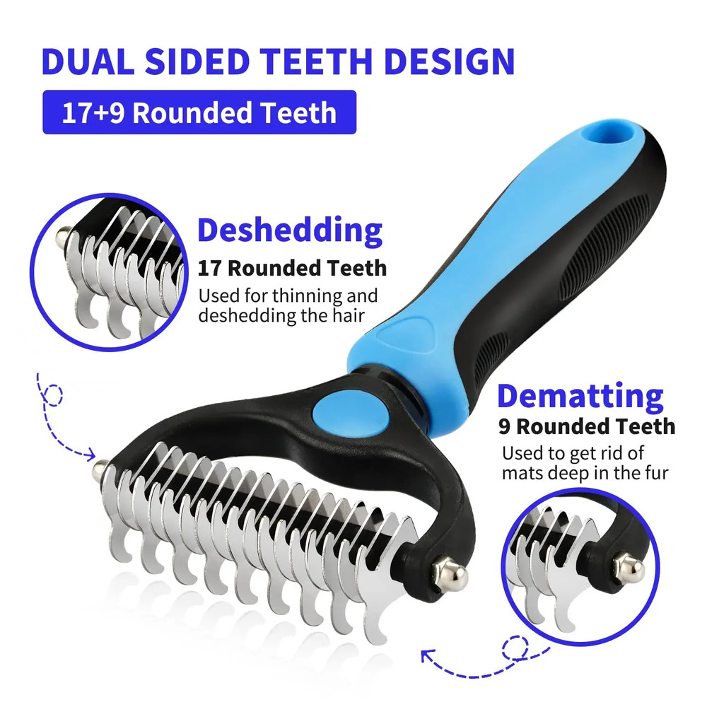 Pet Deshedding Brush Double Sided Grooming Tool Shedding And Dematting Stainless Steel Dog Comb For 2