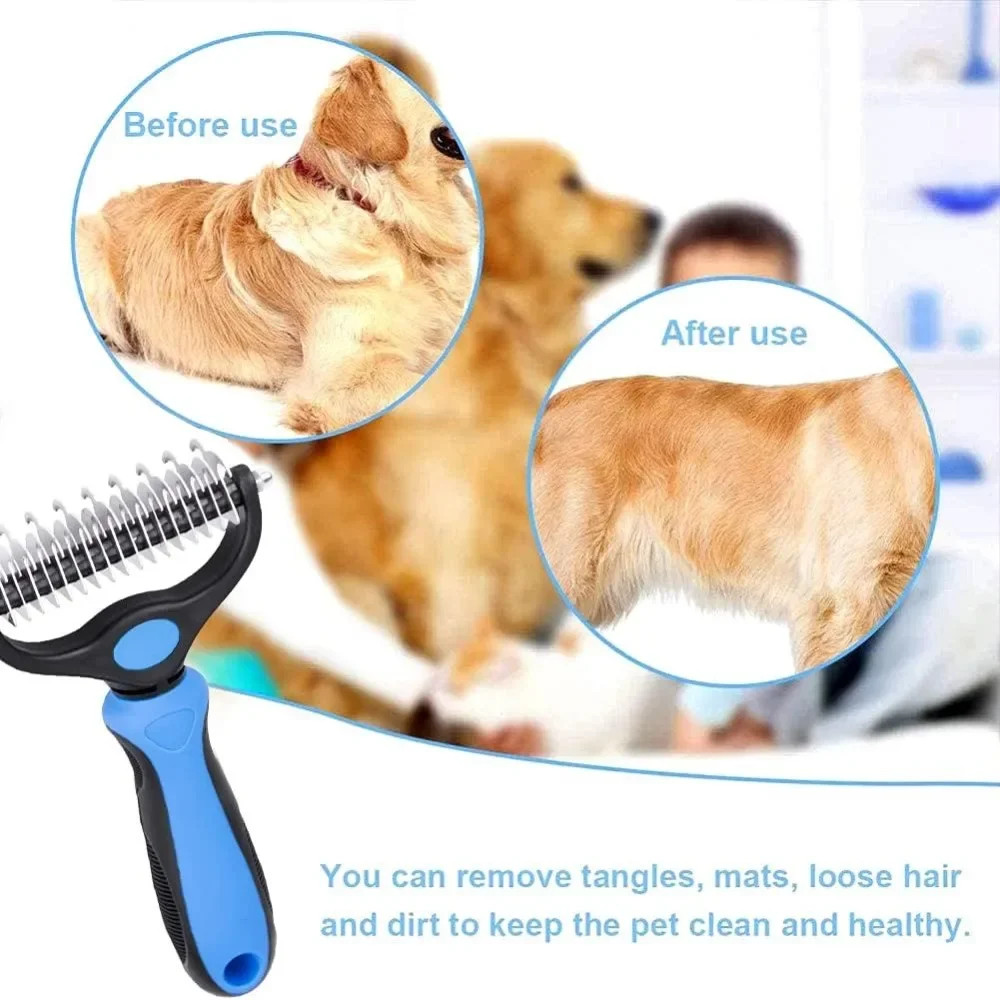 Pet Deshedding Brush Double Sided Grooming Tool Shedding And Dematting Stainless Steel Dog Comb For 4