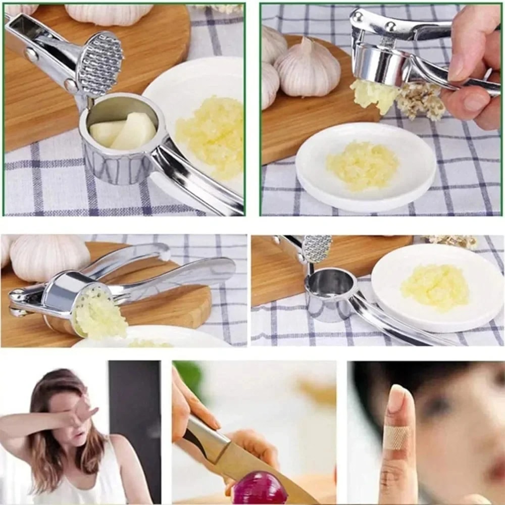 Stainless Steel Garlic Press And Mincer Garlic Peeler And Cleaning Brush Ginger Peeler Household To 4