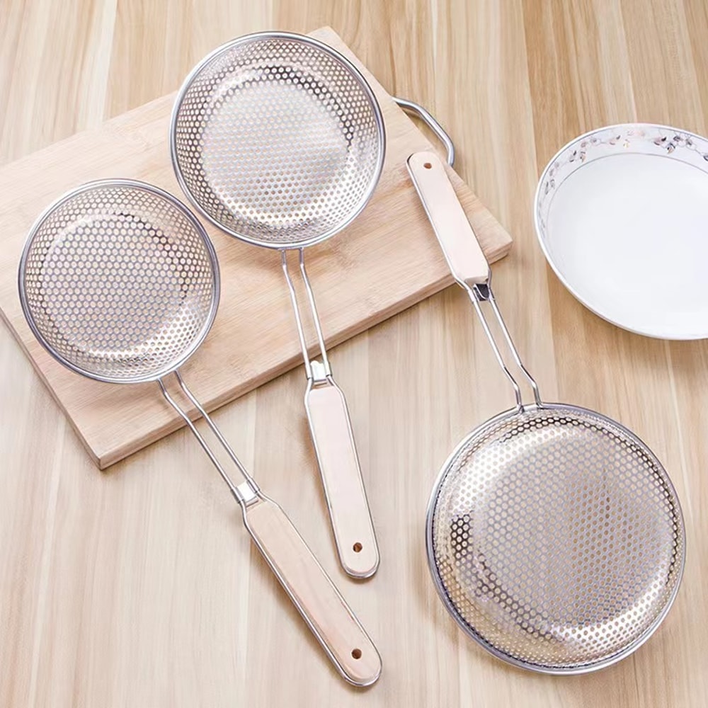 Stainless Steel Skimmer Wooden Handle Fine Mesh Perforated Filter Kitchen Tool For Hot Pot And Grea 4