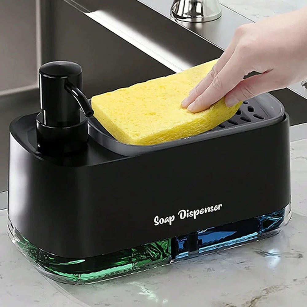Hand And Dish Soap Dispenser Set Detergent Dispenser Countertop Soap Pump Sponge Holder For Kitchen 0