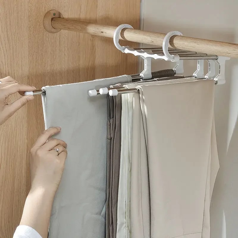 Telescopic Folding Pants Rack Multilayer Pants Hanger Household Magic Pants Clip For Wardrobe Stora 1