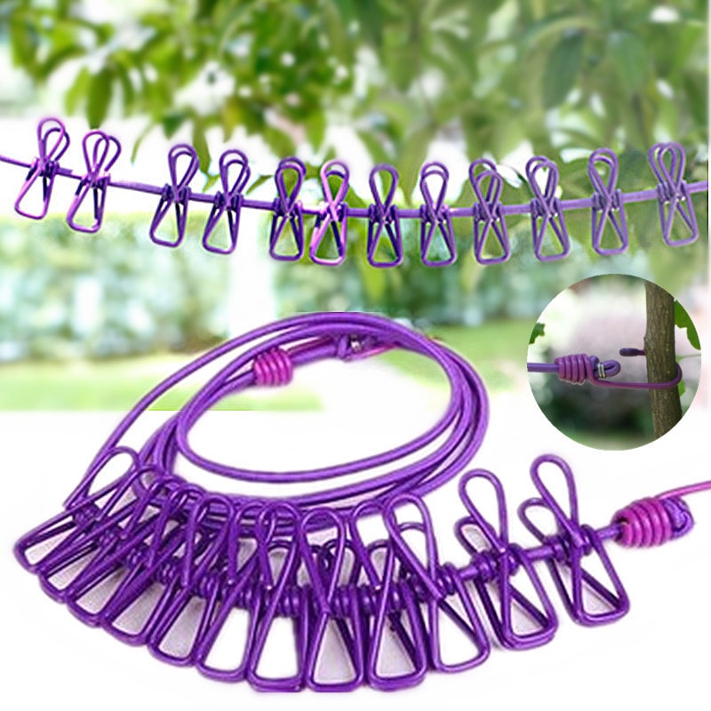 Portable Clothesline With Clips Retractable Laundry Dryer Outdoor Drying Rack For Clothes Cloth Han 0