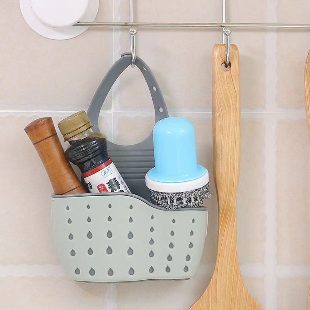 Home Storage Drain Basket Adjustable Kitchen Sink Holder Hanging Drain Basket Soap Sponge Shelf Acc 2
