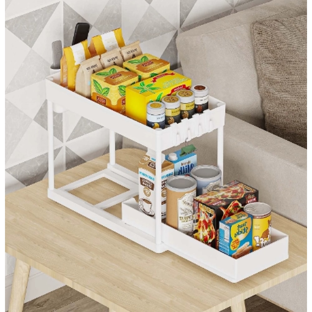 Under Sink Organizer And Storage Double Sliding Cabinet Drawers Multi Purpose Storage Shelf Kitchen 6