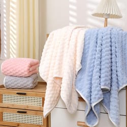 coral velvet towel, cloud grid towel, soft absorbent, thickened bath towel, household face washing towel