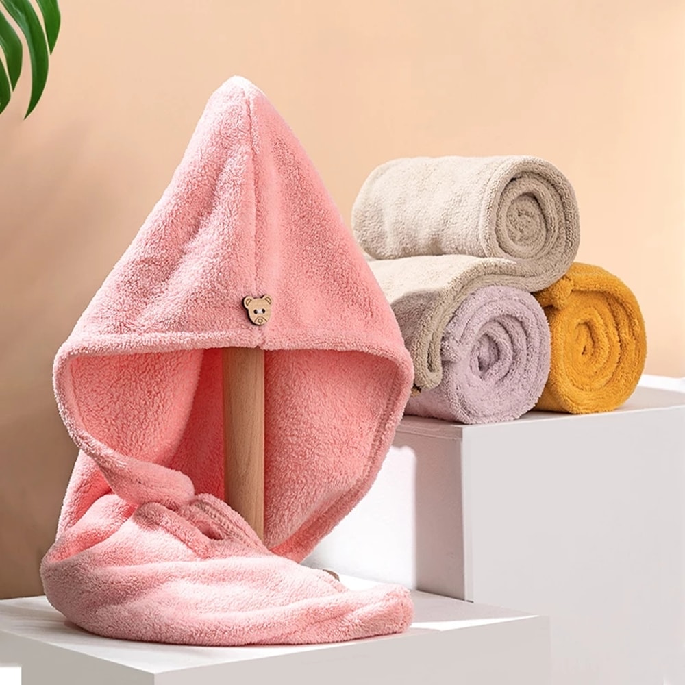 Microfiber Hair Towel Super Absorbent Hair Towel Fast Drying Hair Wraps Care Cap Button Women Bathr 0