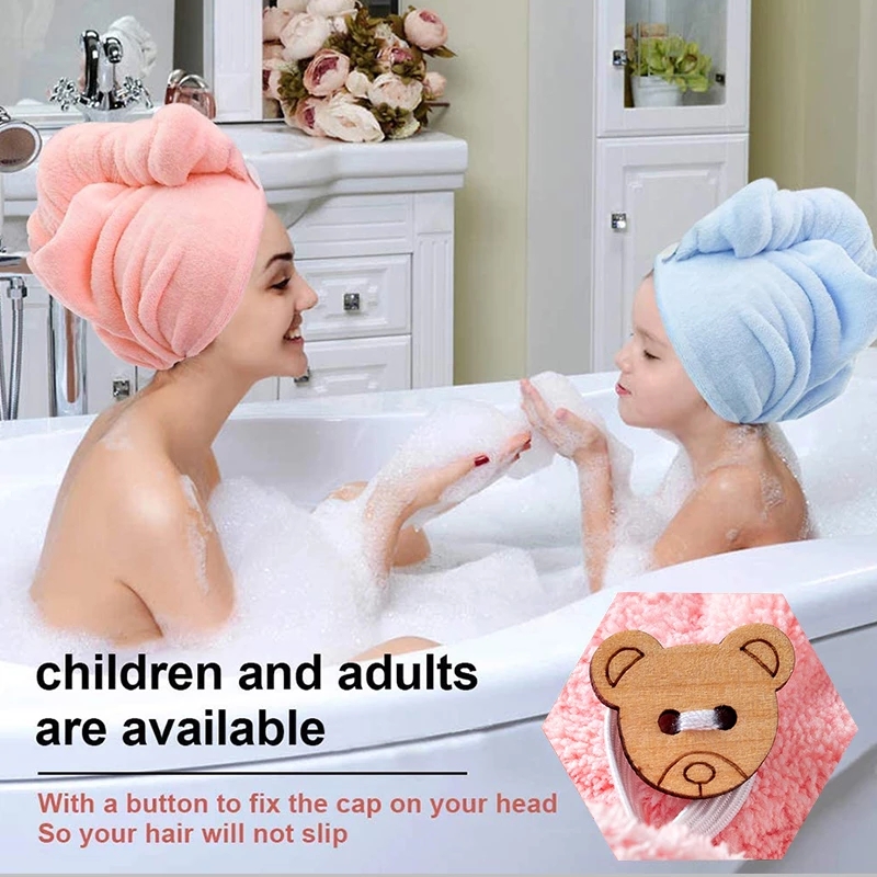 Microfiber Hair Towel Super Absorbent Hair Towel Fast Drying Hair Wraps Care Cap Button Women Bathr 5