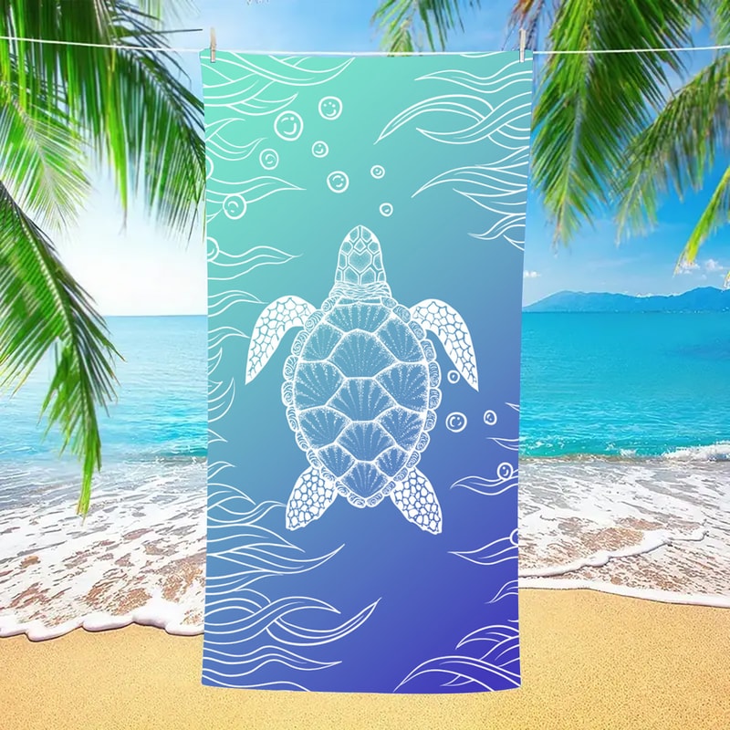 Microfiber Beach Towel Quick-Drying Absorbent Bath Towel, Blue Turtle Pattern for Travel and Swimming Pool