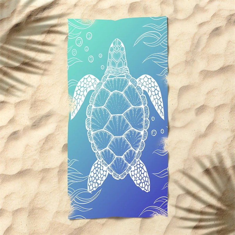Microfiber Beach Towel Quick-Drying Absorbent Bath Towel, Blue Turtle Pattern for Travel and Swimming Pool