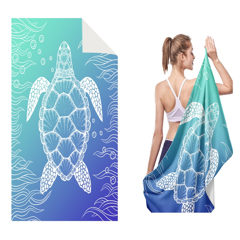 Microfiber Beach Towel Quick-Drying Absorbent Bath Towel, Blue Turtle Pattern for Travel and Swimming Pool