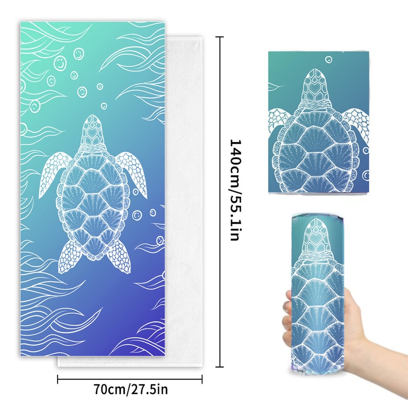 Microfiber Beach Towel Quick-Drying Absorbent Bath Towel, Blue Turtle Pattern for Travel and Swimming Pool