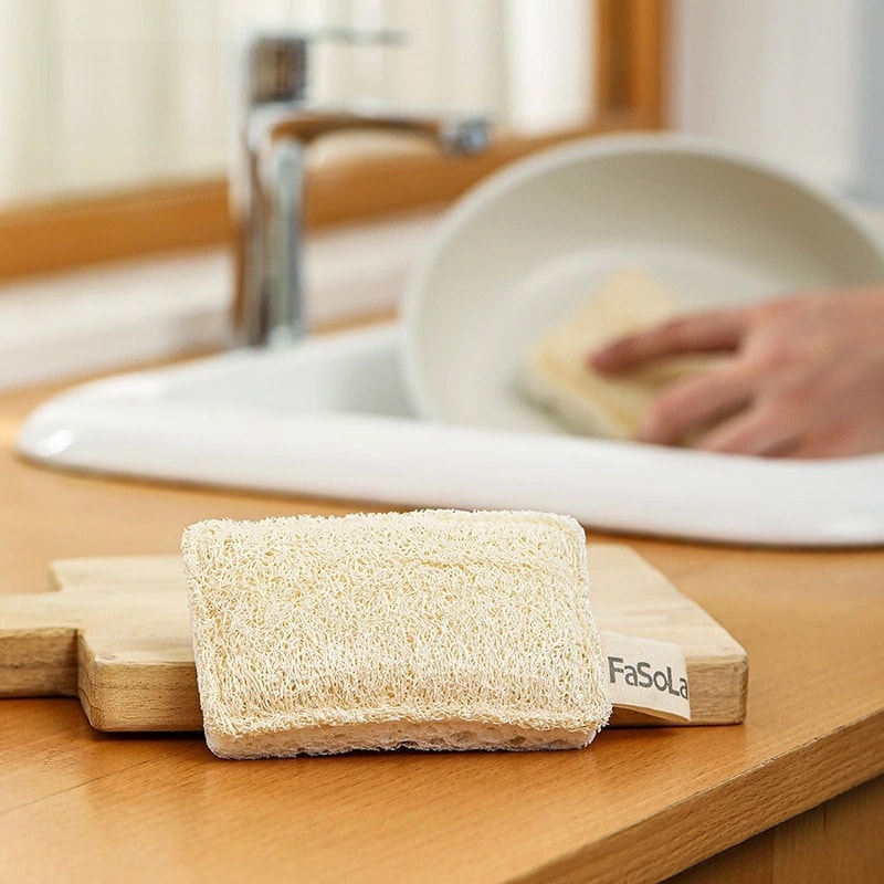 Wood Pulp Cotton Dishwashing Cloth, Natural Loofah, Double-Sided Scrubbing Rag for Household Cleaning