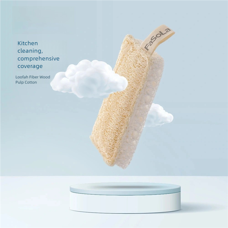Wood Pulp Cotton Dishwashing Cloth, Natural Loofah, Double-Sided Scrubbing Rag for Household Cleaning