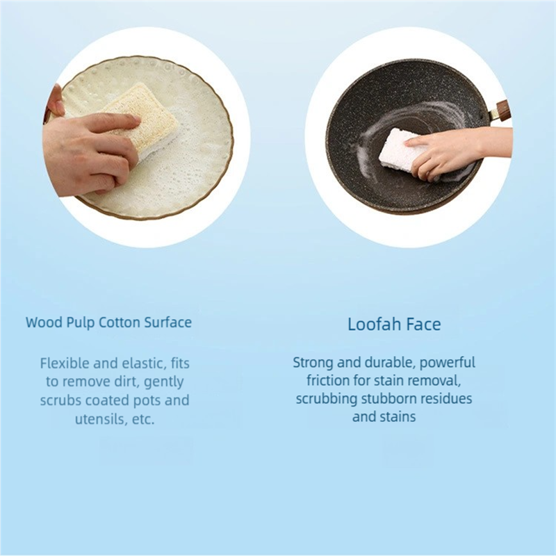 Wood Pulp Cotton Dishwashing Cloth, Natural Loofah, Double-Sided Scrubbing Rag for Household Cleaning