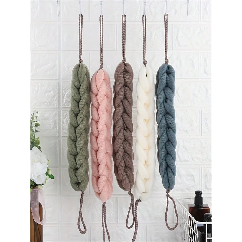Braided Mesh Back Scrubber with Rope Handle, Long-Reach Exfoliating Body Sponge for Shower and Skin Care